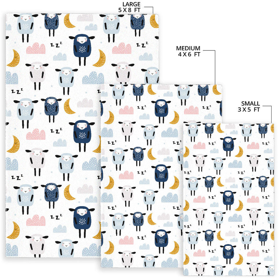 Cute Sleeping Sheep Moon Cloud Pattern Area Rug