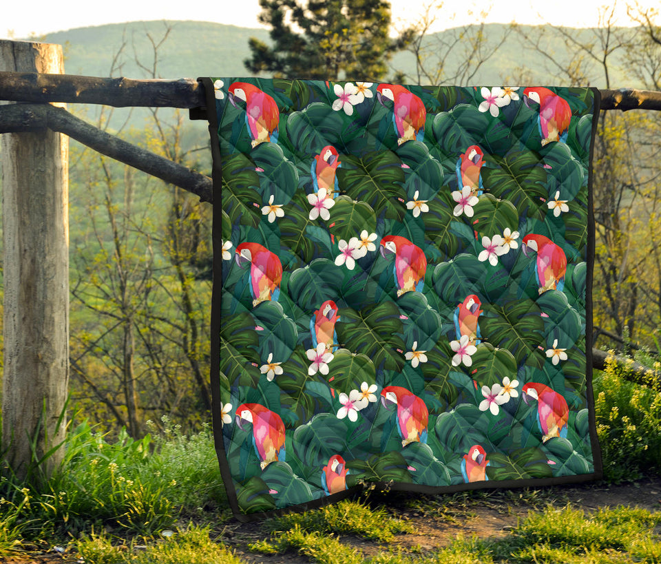 Parrot Palm Tree Leaves Flower Hibiscus Pattern Premium Quilt