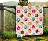 Donut Pattern Glaze Pink Background Premium Quilt