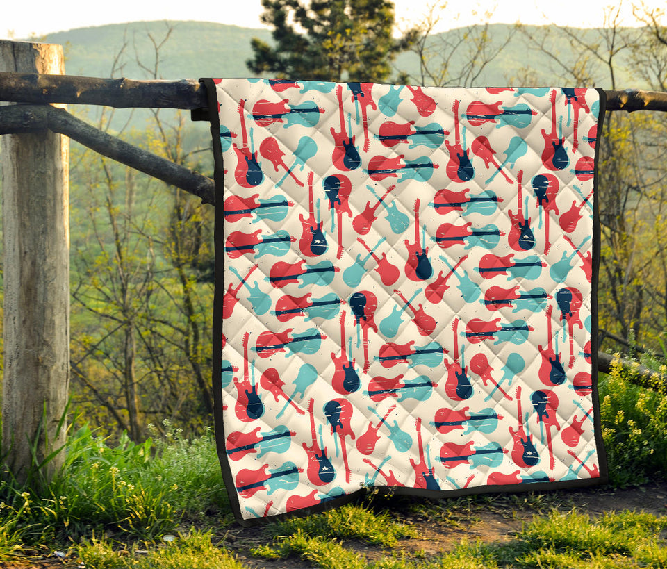 Red Blue Guitar Pattern Premium Quilt