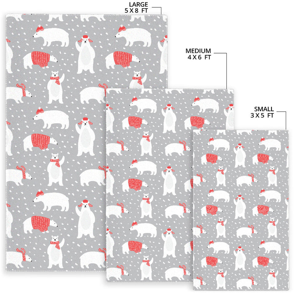 Cute Polar Bear Christmas Snow Pattern Area Rug