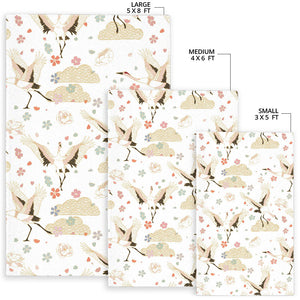 Beautiful Japanese Cranes Pattern Area Rug