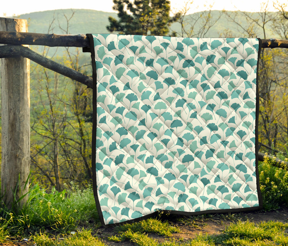 Green Ginkgo Leaves Pattern Premium Quilt