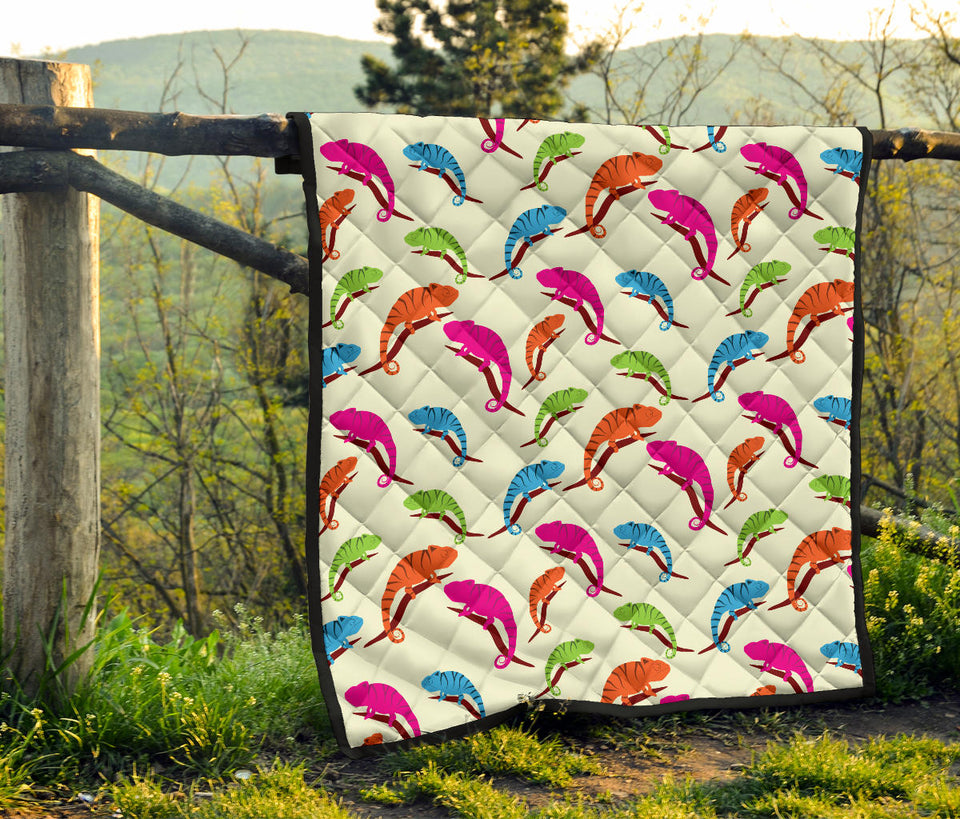 Colorful Chameleon Lizard Pattern Premium Quilt.