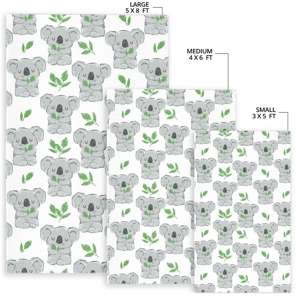 Hand Drawn Koala Leaves Pattern Area Rug