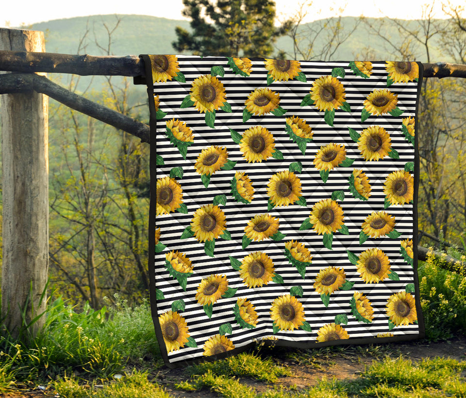 Sunflowers Ribbon Background Premium Quilt