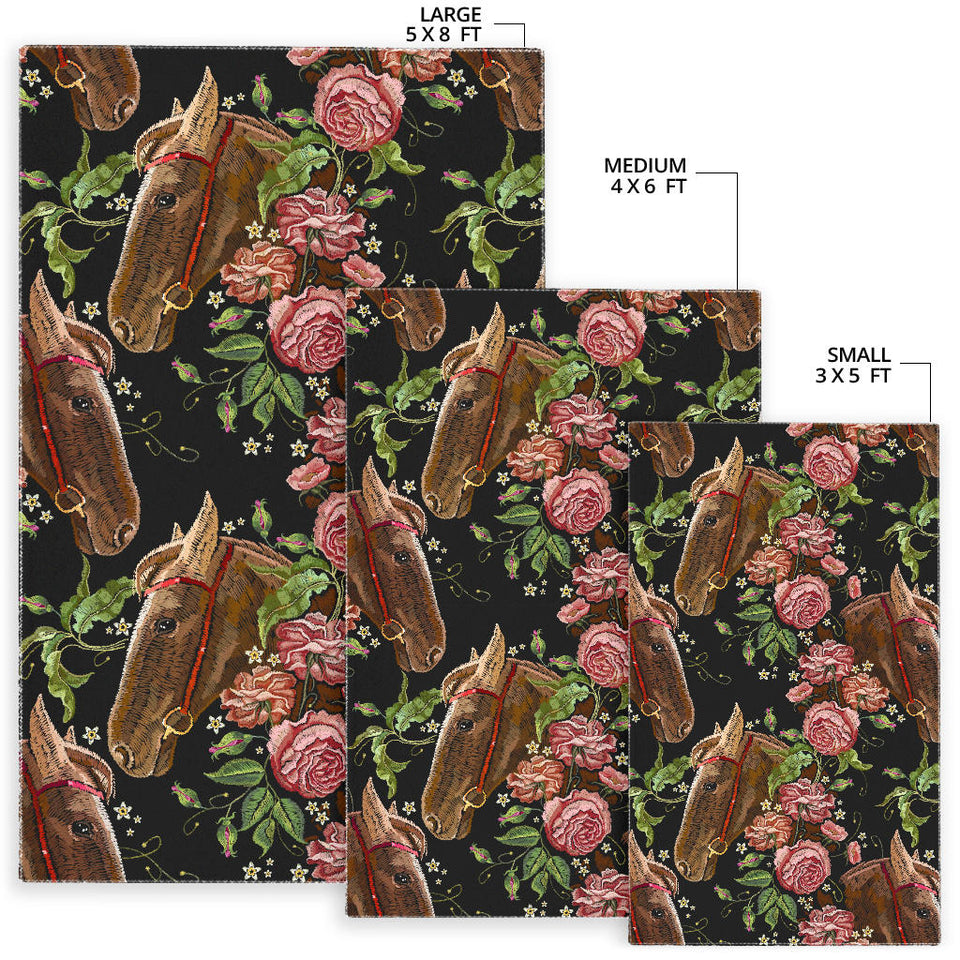 Horse Head Wild Roses Pattern Area Rug