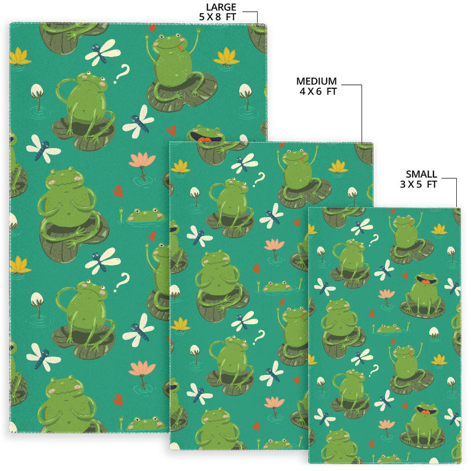 Cute Frog Dragonfly Design Pattern Area Rug
