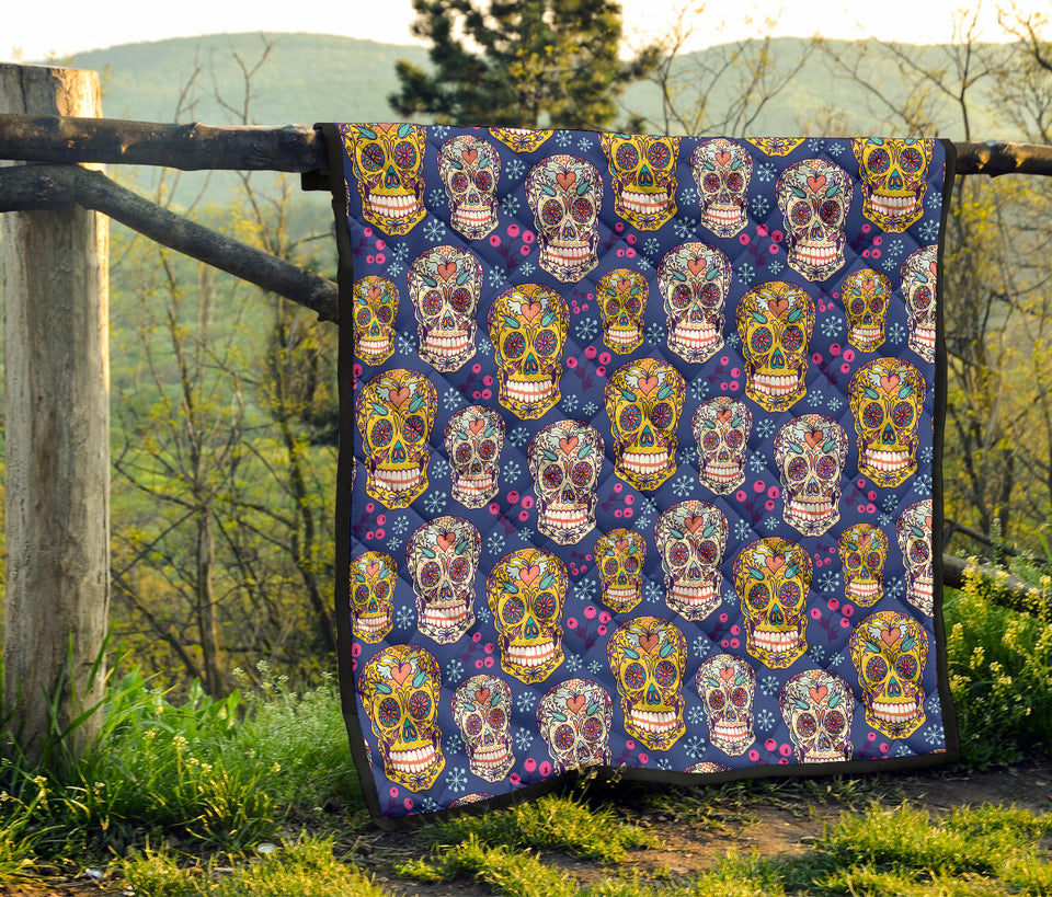 Sugar Skull Flower Pattern Premium Quilt