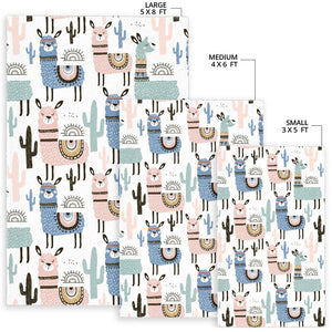 Lama Alpaca Cactus Hand Drawn Pattern Area Rug