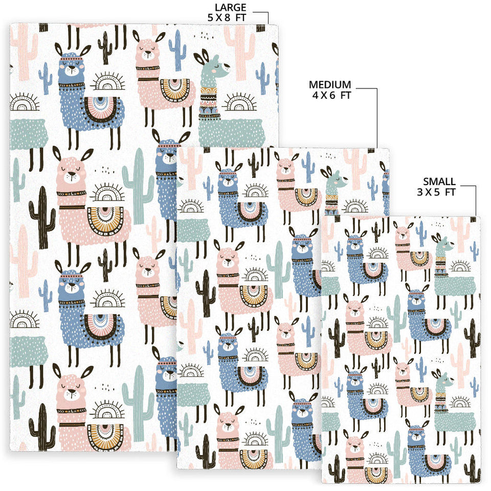 Lama Alpaca Cactus Hand Drawn Pattern Area Rug