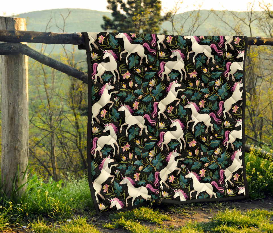 Unicorns Forest Background Premium Quilt