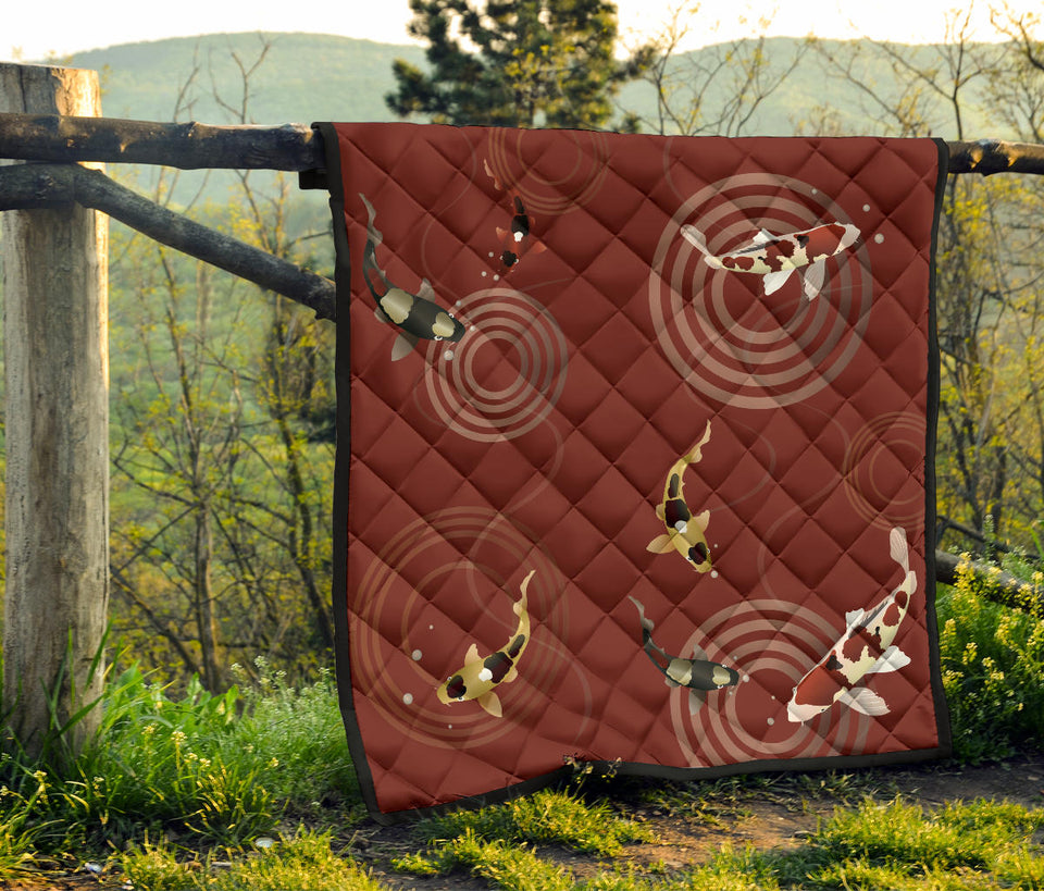 Koi Fish Carp Fish Red Background Premium Quilt