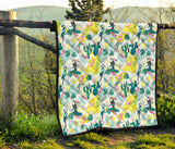 Cute Parrot Toucan Flamingo Cactus Exotic Leaves Pattern Premium Quilt