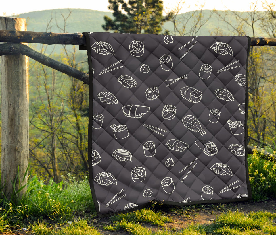 Sushi Pattern Black Background Premium Quilt
