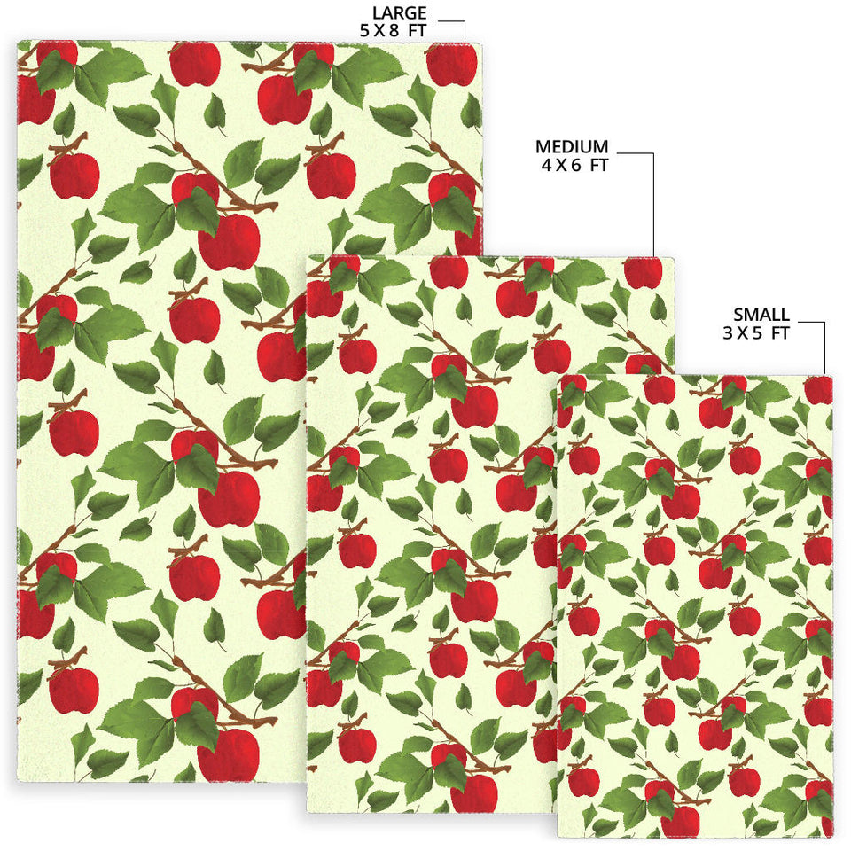 Red Apples Leaves Pattern Area Rug
