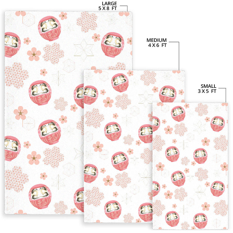 Daruma Japanese Wooden Doll Cherry Blossom Flower Pattern Area Rug