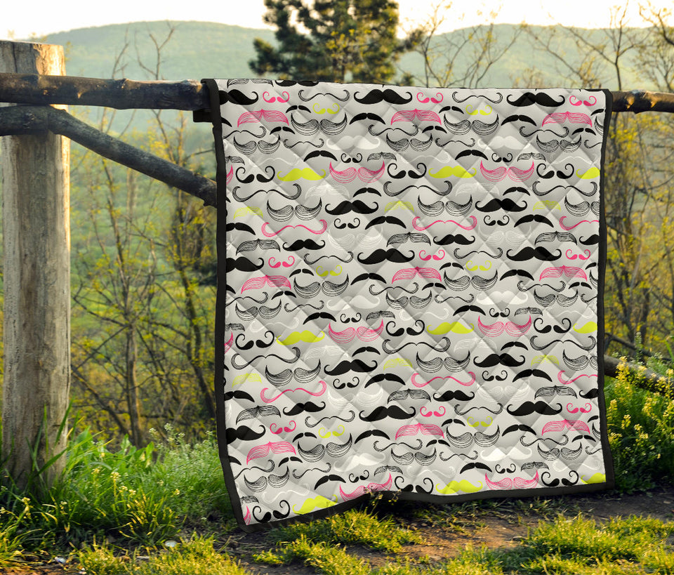 Mustache Beard Pattern Print Design 02 Premium Quilt
