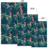 Heliconia Flowers, Palm And Monstera Leaves On Black Background Pattern Area Rug