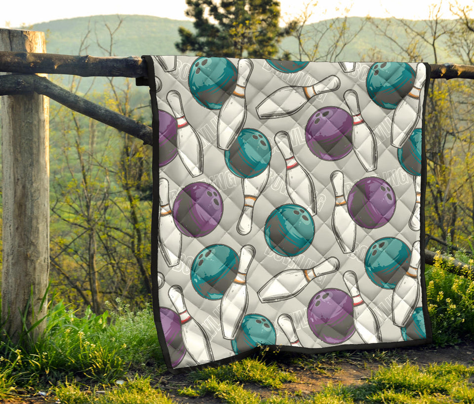 Bowling Ball And Pin Gray Background Premium Quilt