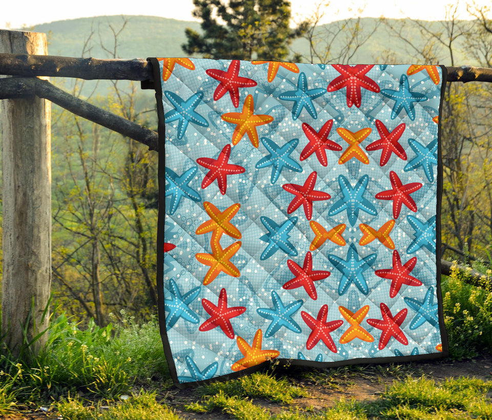 Blue Red Orange Starfish Pattern Premium Quilt