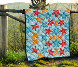 Blue Red Orange Starfish Pattern Premium Quilt