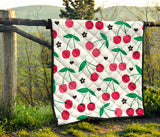 Cherry Pattern White Background Premium Quilt