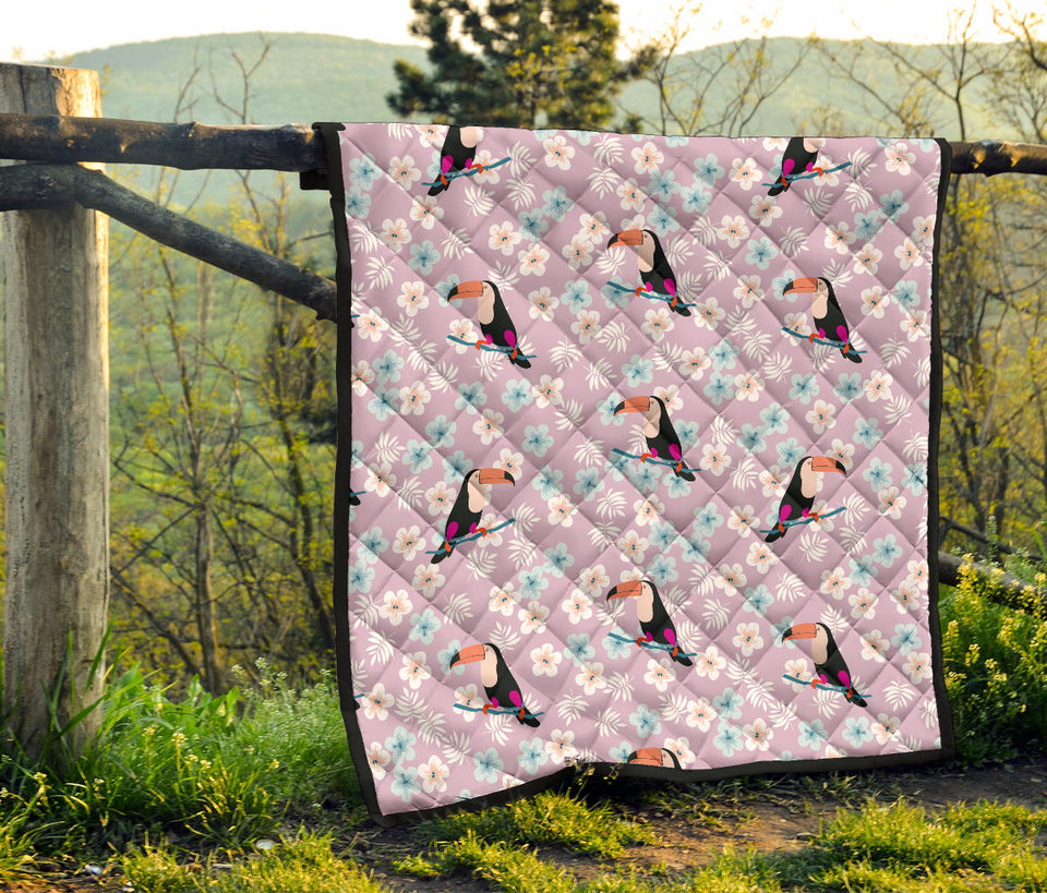 Beautiful Toucan Flower Leaves Premium Quilt