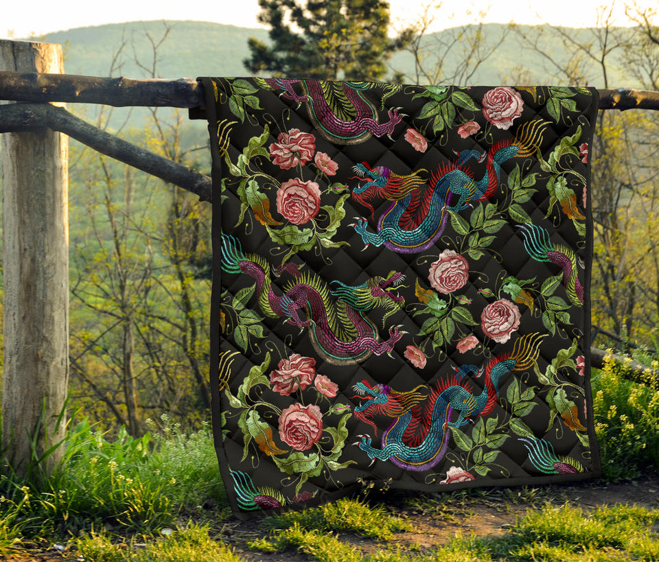 Dragons Flower Pattern Premium Quilt