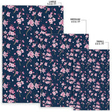 Pink Sakura Cherry Blossom Blue Background Area Rug