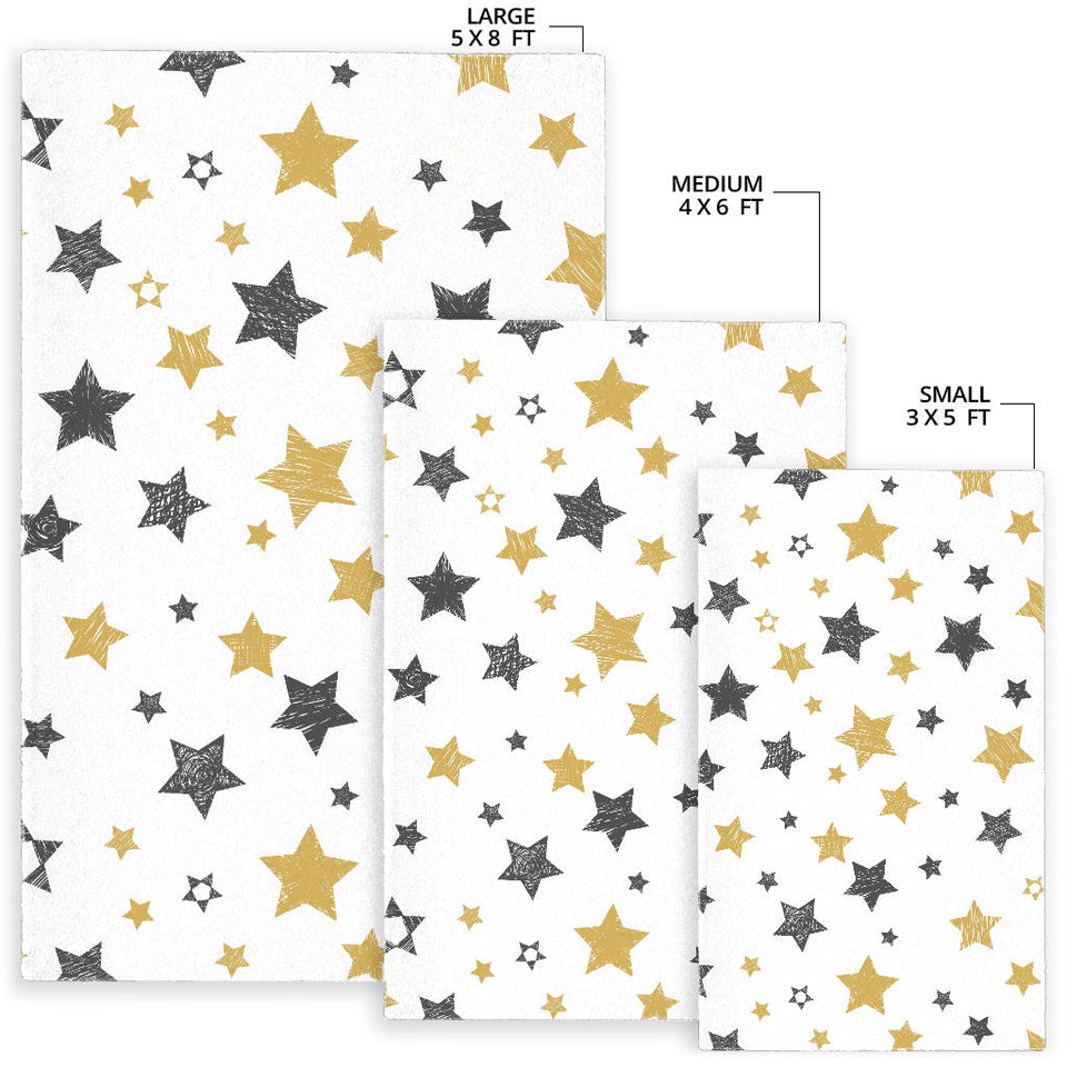 Hand Drawn Gold Black Star Pattern Area Rug