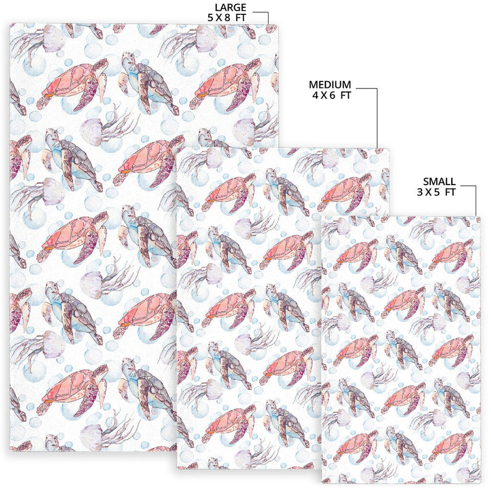 Watercolor Sea Turtle Jellyfish Pattern Area Rug