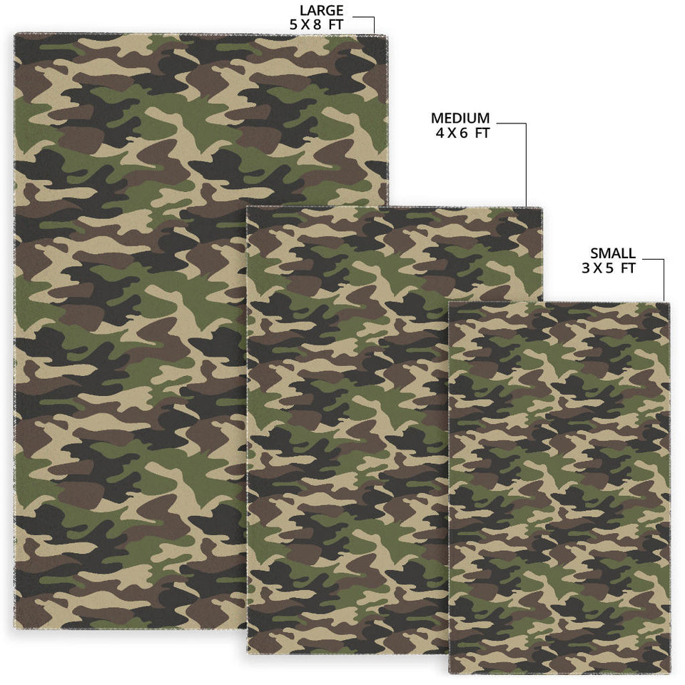 Dark Green Camo Camouflage Pattern Area Rug