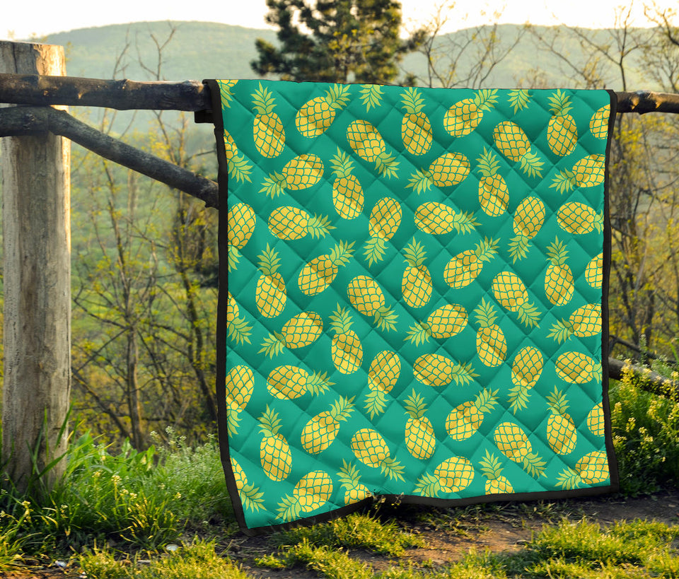 Pineapples Pattern Green Background Premium Quilt