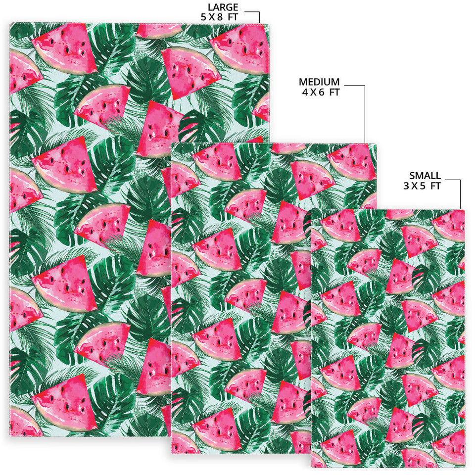 Watermelons Tropical Palm Leaves Pattern Area Rug