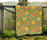 Orange Fruit Pattern Green Background Premium Quilt