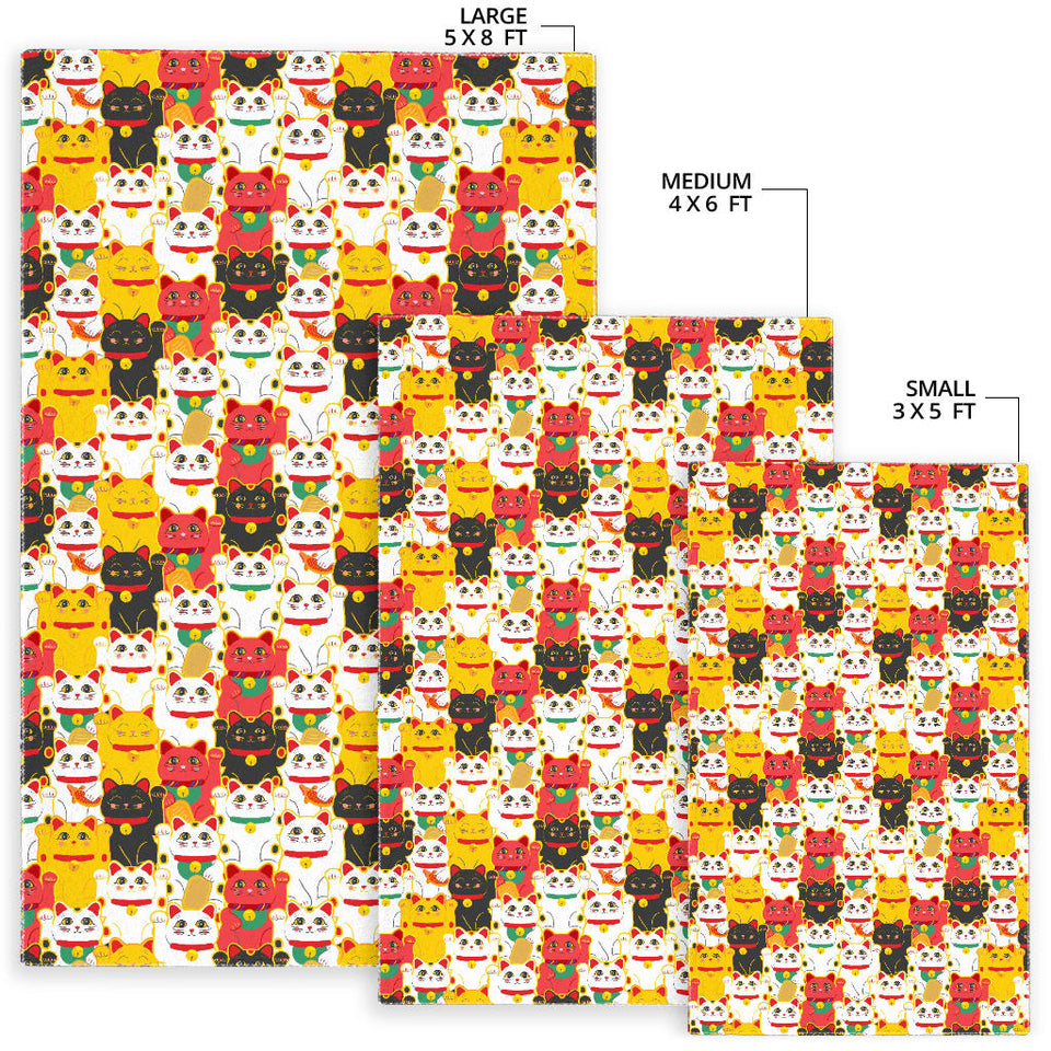 Colorful Maneki Neko Lucky Cat Pattern Area Rug
