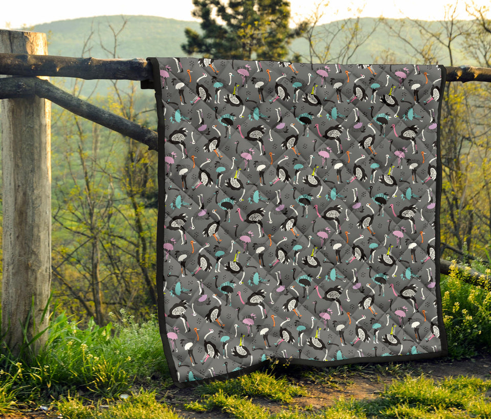 Ostrich Pattern Print Design 01 Premium Quilt