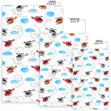 Watercolor Helicopter Cloud Pattern Area Rug