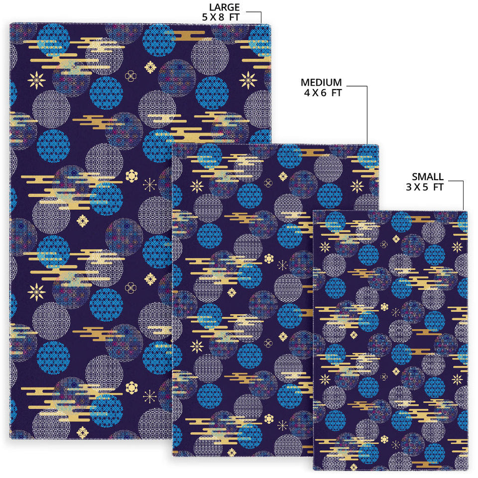 Blue Japanese Pattern Cloud Wave Flower Area Rug