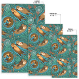 Cute Brown Sea Otters Ornamental Seaweed Corals Green Water Area Rug