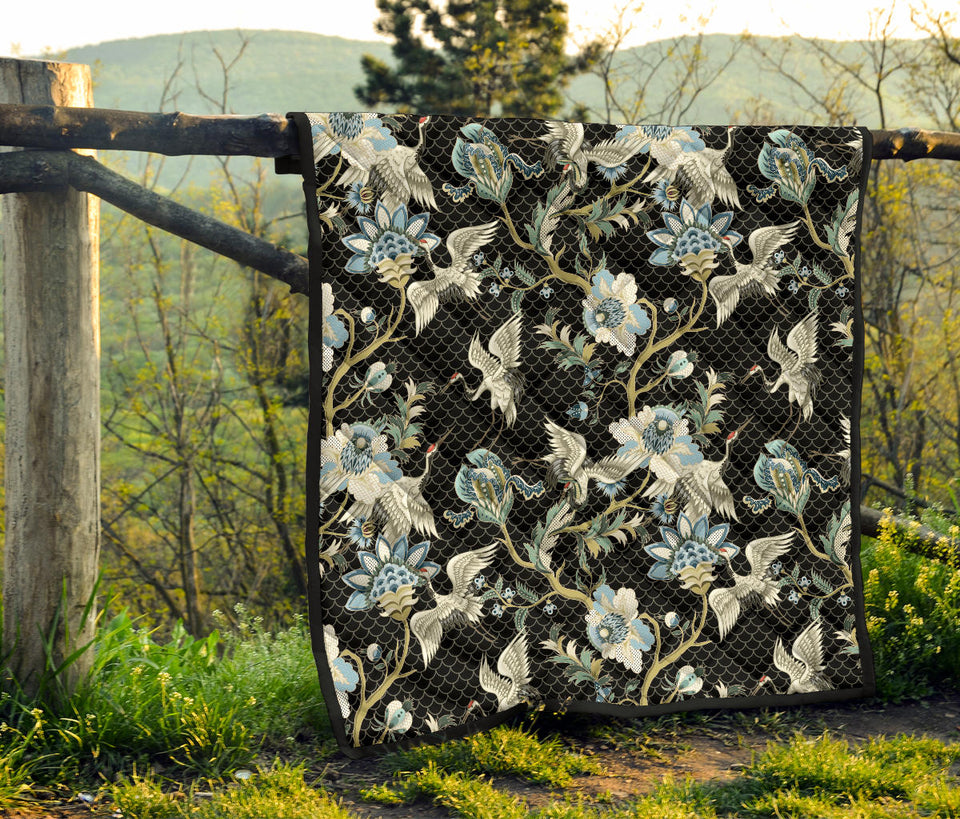 Japanese Crane Ornament Elements Premium Quilt