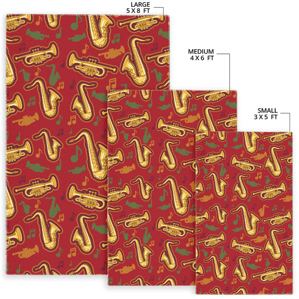 Saxophone Cornet Pattern Red Background Area Rug