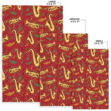 Saxophone Cornet Pattern Red Background Area Rug