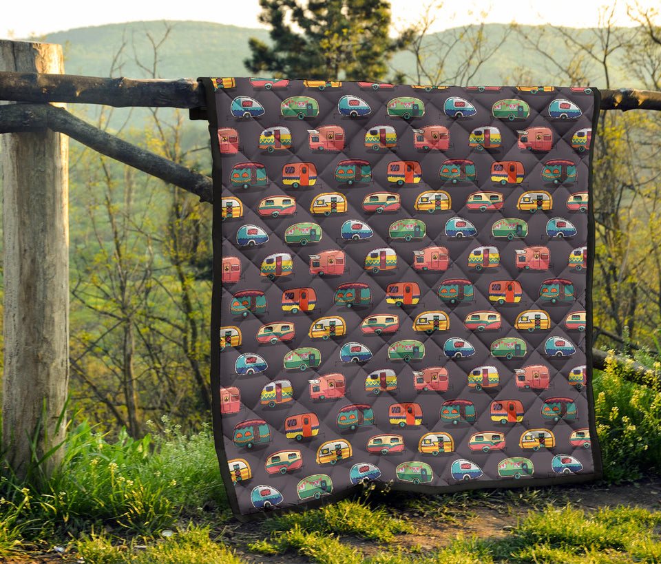 Camper Van Pattern Print Design 02 Premium Quilt