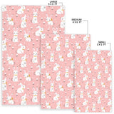 Cute White Rabbit Flower Pink Background Area Rug