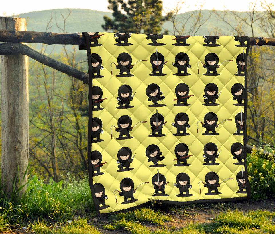 Cute Ninja Yellow Background Premium Quilt