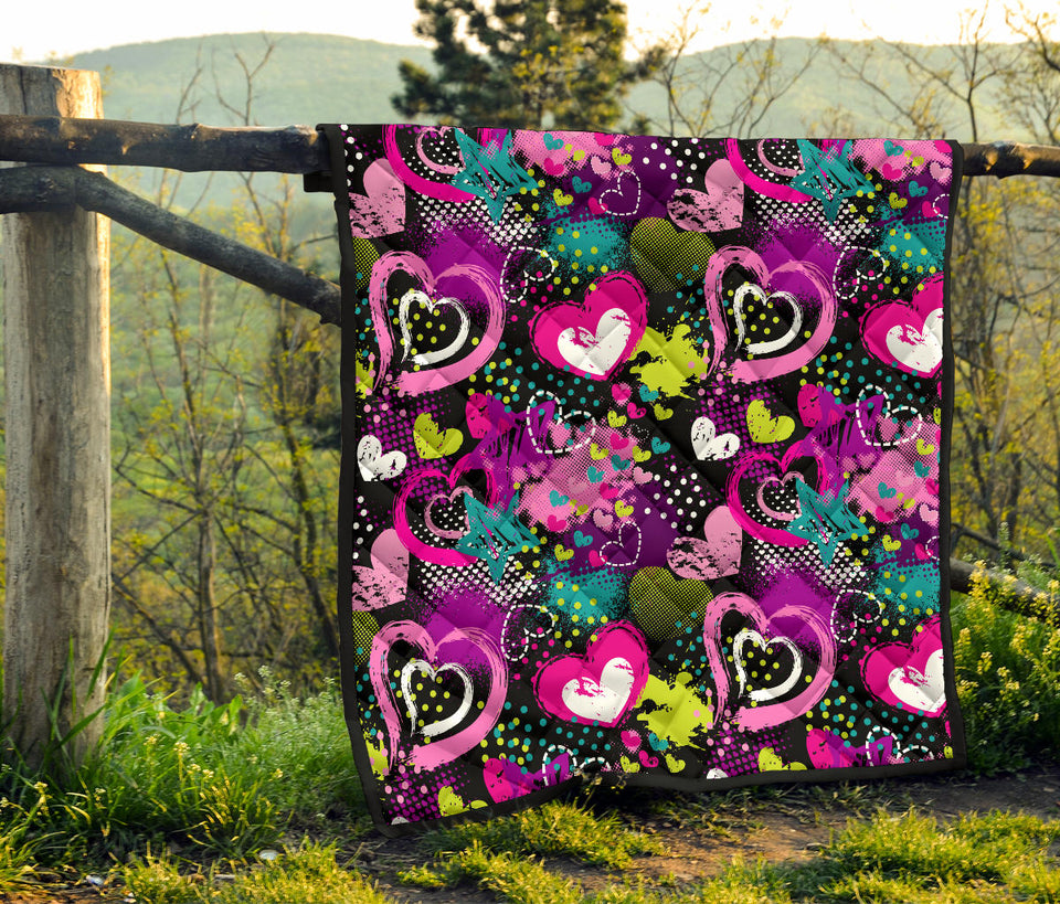 Heart Dot Wave Star Creative Design Pattern Premium Quilt