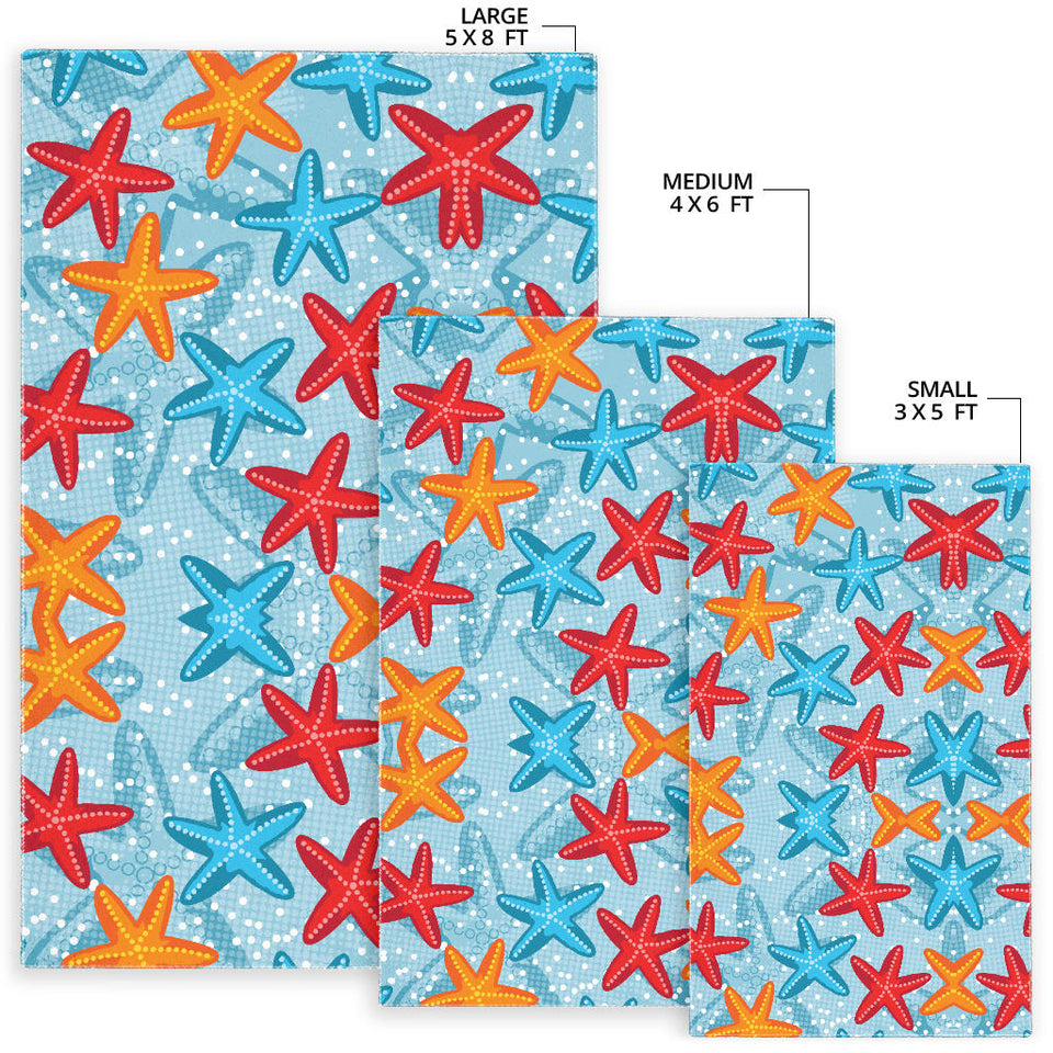 Blue Red Orange Starfish Pattern Area Rug