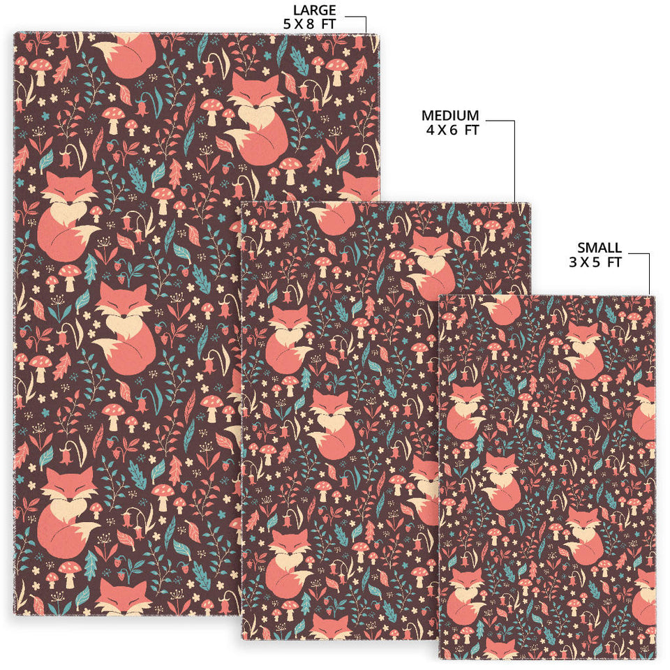 Fox Leaves Mushroom Pattern Area Rug